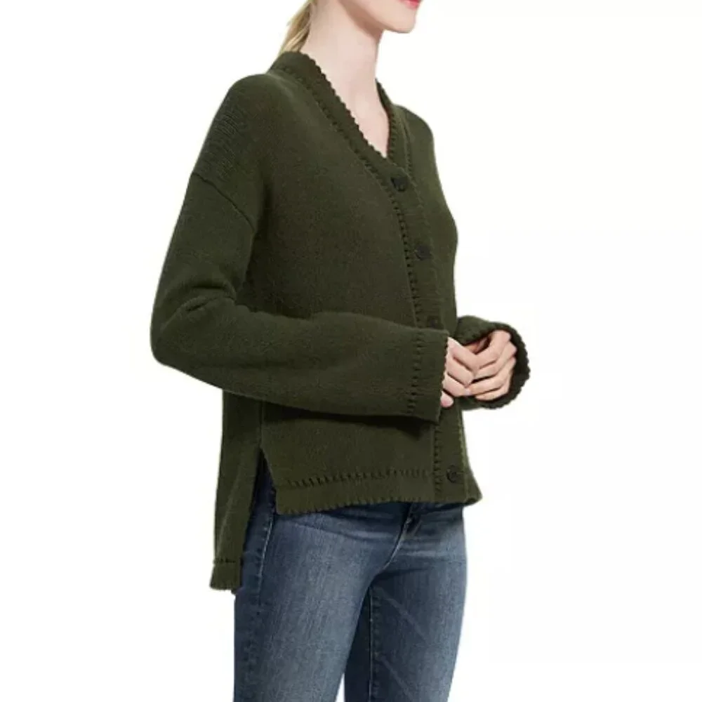 Theory Karenia Felted Wool And Cashmere Cardigan in Olive Green Size Small